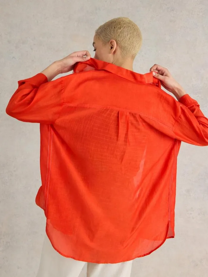 Women SHIRTS and BLOUSES White Stuff Delilah Cotton Silk Shirt Bright Orange