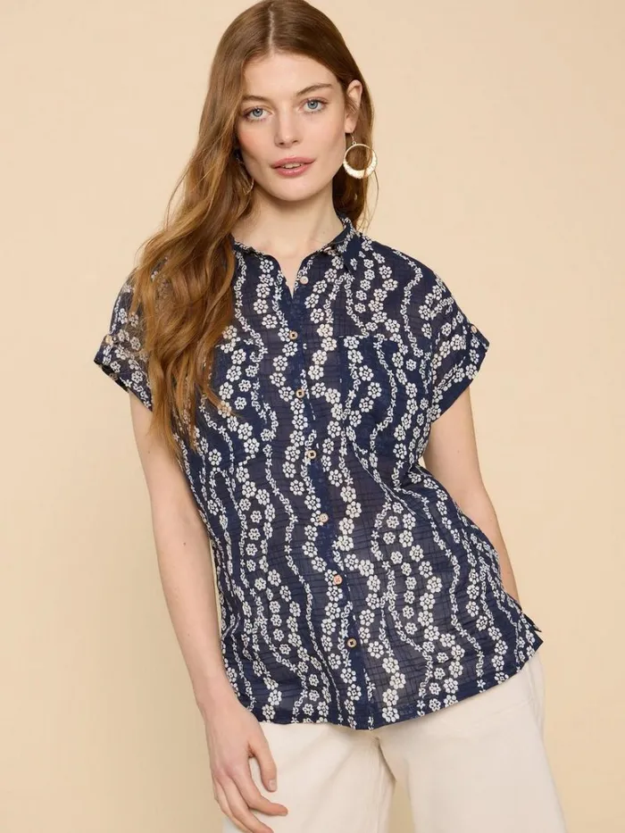 Women SHIRTS and BLOUSES White Stuff Ellie Organic Cotton Shirt Navy Print Women SHIRTS and BLOUSES White Stuff Ellie Organic Cotton Shirt Navy Print