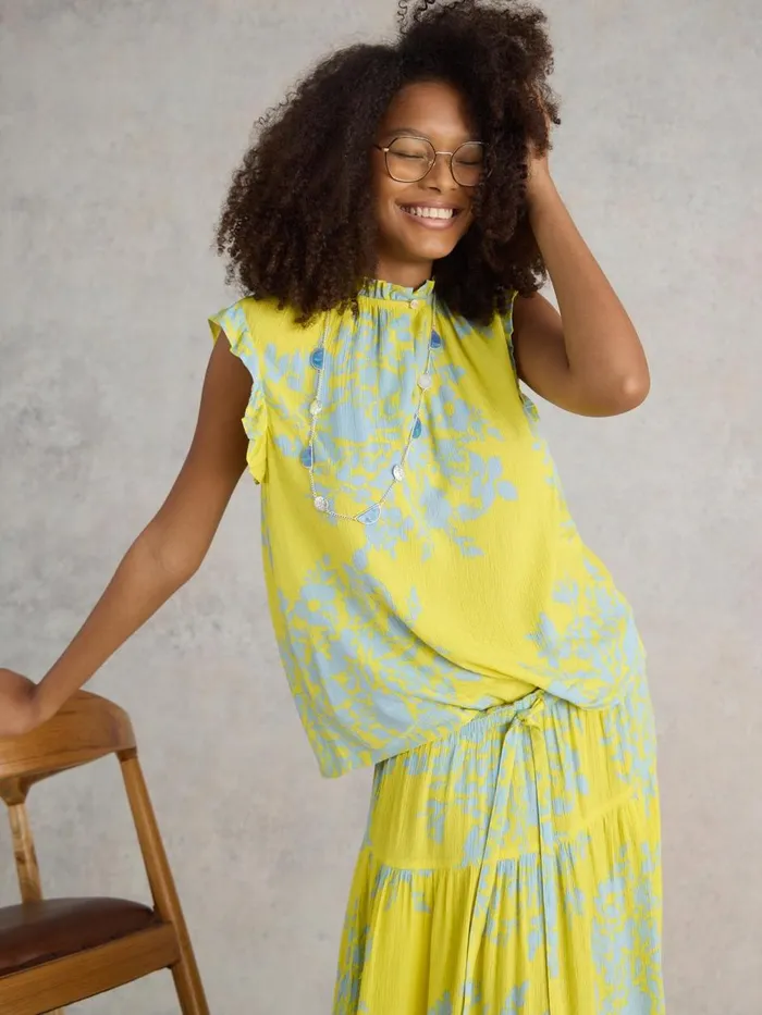 Women SHIRTS and BLOUSES White Stuff Florence Eco Vero Vest Yellow Print Women SHIRTS and BLOUSES White Stuff Florence Eco Vero Vest Yellow Print