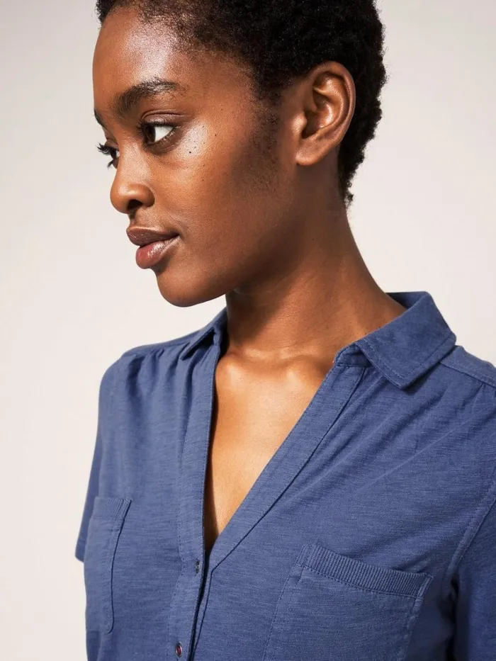 Women SHIRTS and BLOUSES White Stuff Penny Pocket Jersey Shirt Mid Blue