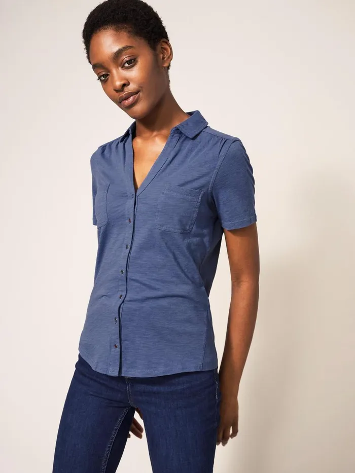 Women SHIRTS and BLOUSES White Stuff Penny Pocket Jersey Shirt Mid Blue