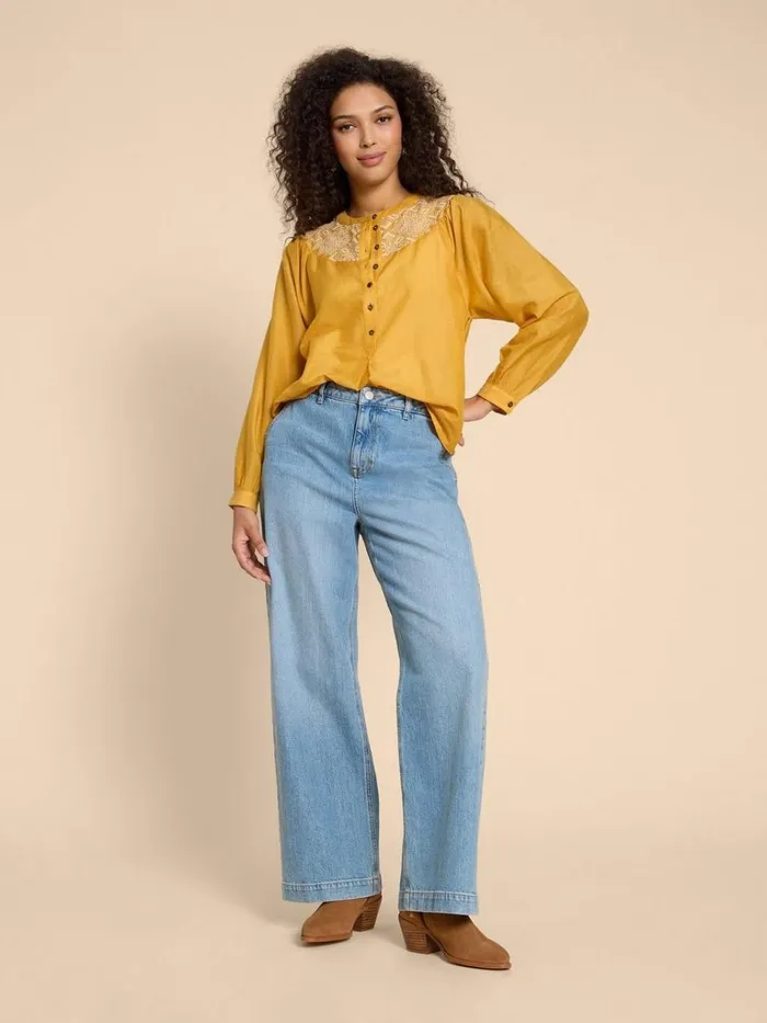 Women SHIRTS and BLOUSES White Stuff Rose Cotton Silk Top Chartreuse Multi