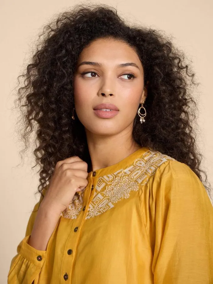 Women SHIRTS and BLOUSES White Stuff Rose Cotton Silk Top Chartreuse Multi
