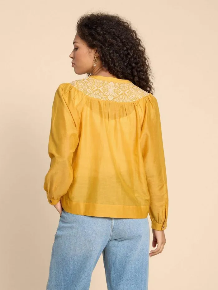 Women SHIRTS and BLOUSES White Stuff Rose Cotton Silk Top Chartreuse Multi