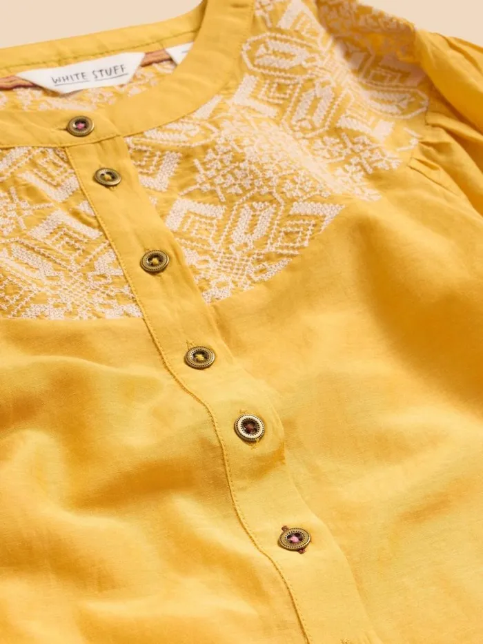Women SHIRTS and BLOUSES White Stuff Rose Cotton Silk Top Chartreuse Multi