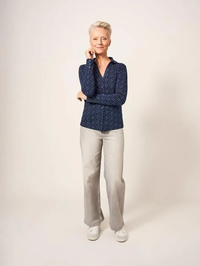 Women SHIRTS and BLOUSES White Stuff Rosie Rib Jersey Shirt Navy Print