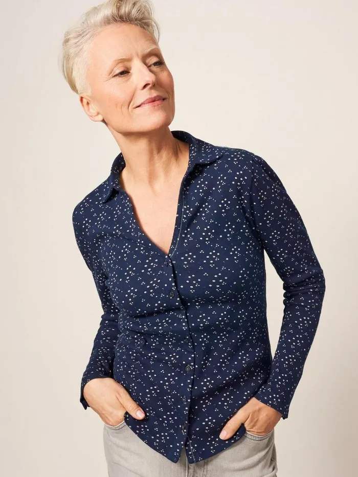 Women SHIRTS and BLOUSES White Stuff Rosie Rib Jersey Shirt Navy Print