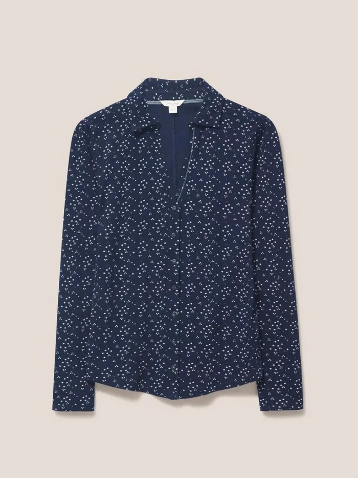 Women SHIRTS and BLOUSES White Stuff Rosie Rib Jersey Shirt Navy Print