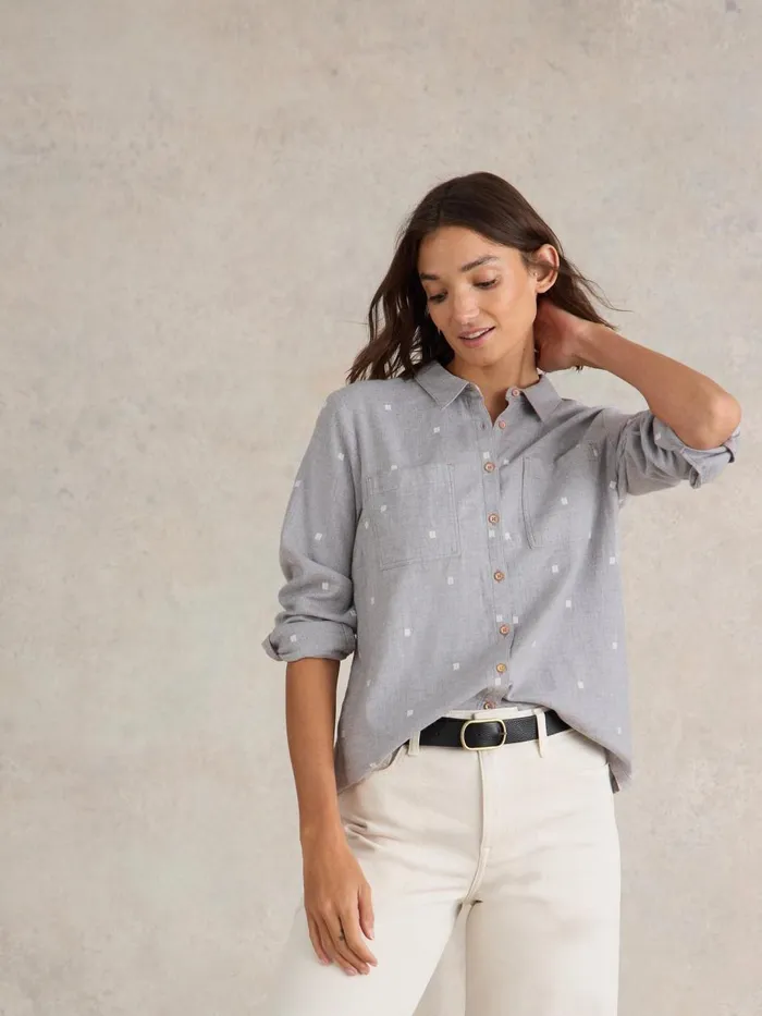 Women SHIRTS and BLOUSES White Stuff Sophie Organic Cotton Shirt Grey Multi Women SHIRTS and BLOUSES White Stuff Sophie Organic Cotton Shirt Grey Multi