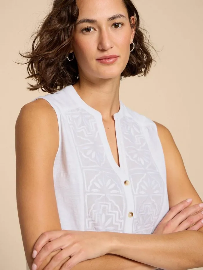 Women SHIRTS and BLOUSES White Stuff TULIP JERSEY SLEEVELESS SHIRT Pale Ivory