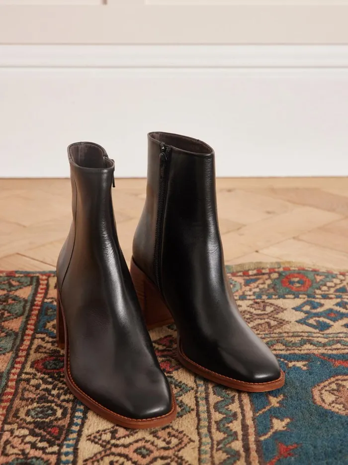 Women Shoes Cyrillus Leather Ankle Boots Noir