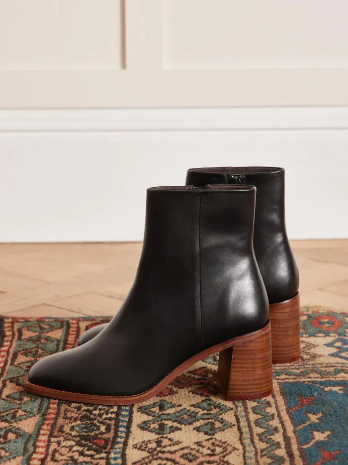 Women Shoes Cyrillus Leather Ankle Boots Noir