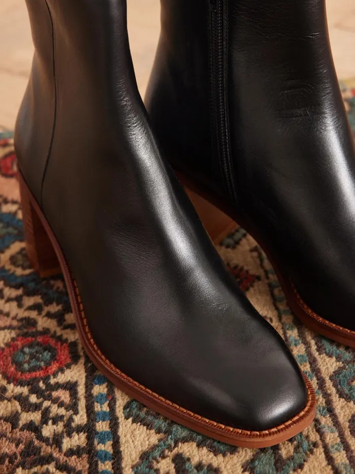 Women Shoes Cyrillus Leather Ankle Boots Noir