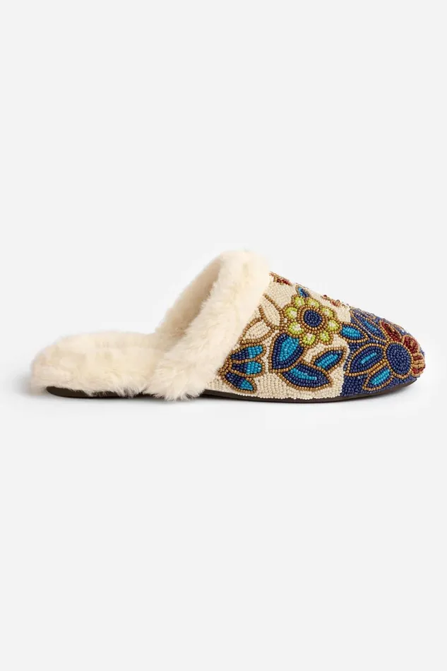 Women Shoes Johnny Was BLOOM BEADED MULE SLIPPER Ivory