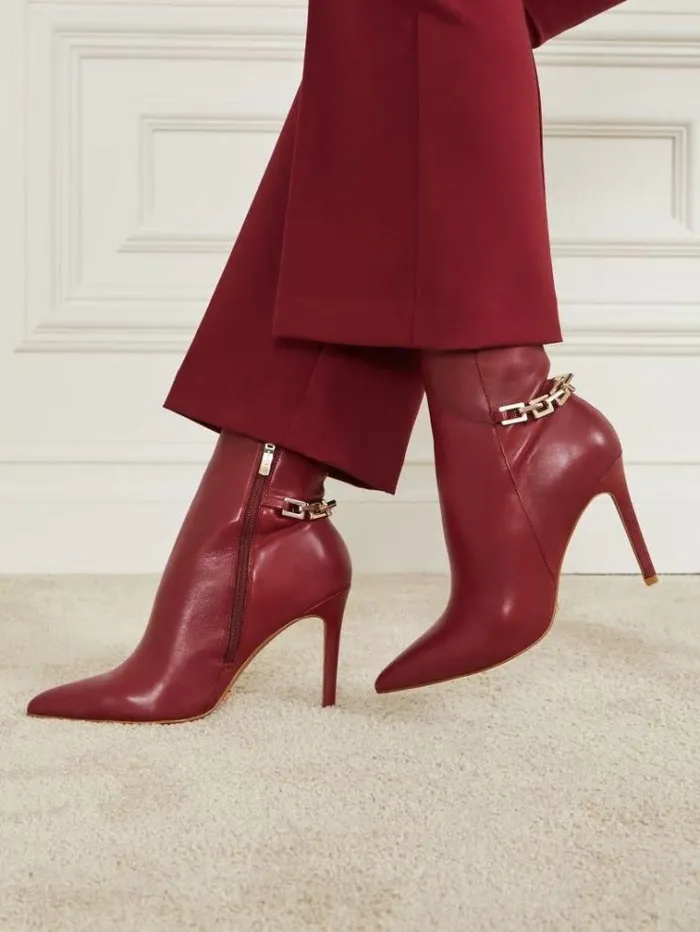 Women Shoes Marciano Bale Leather Bootie Medium Red