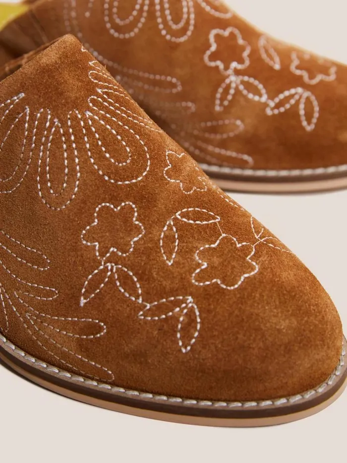 Women SHOES White Stuff Suede Embroidered Mule Mid Tan Women SHOES White Stuff Suede Embroidered Mule Mid Tan