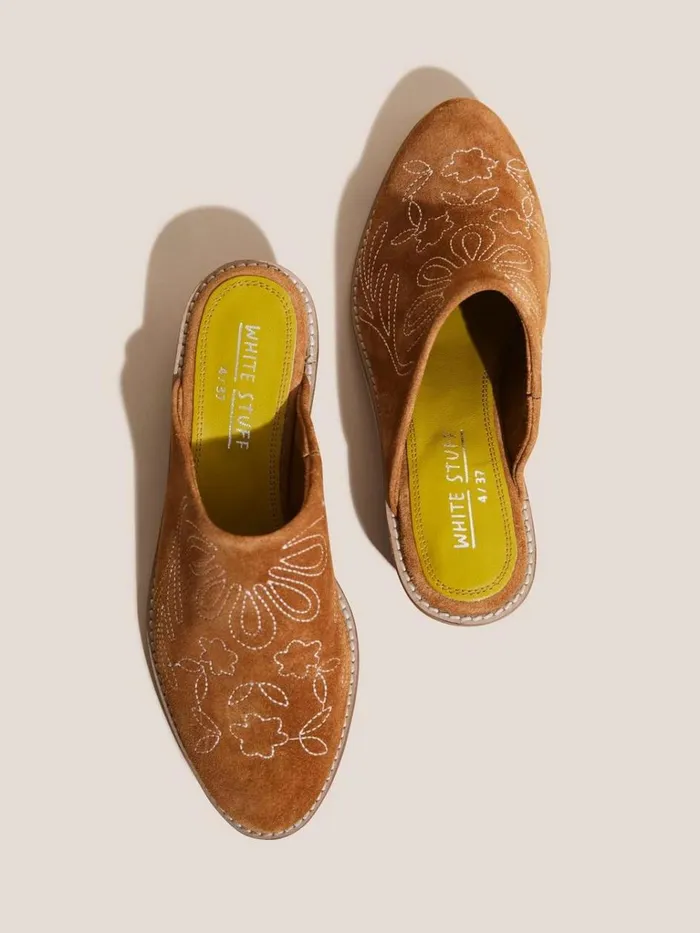 Women SHOES White Stuff Suede Embroidered Mule Mid Tan Women SHOES White Stuff Suede Embroidered Mule Mid Tan