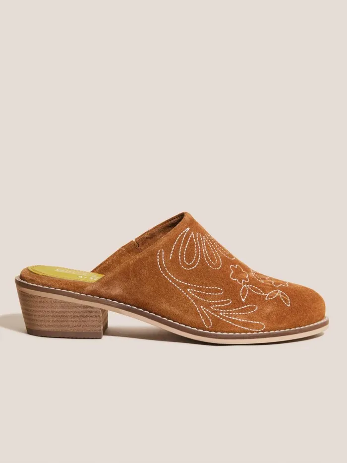 Women SHOES White Stuff Suede Embroidered Mule Mid Tan Women SHOES White Stuff Suede Embroidered Mule Mid Tan