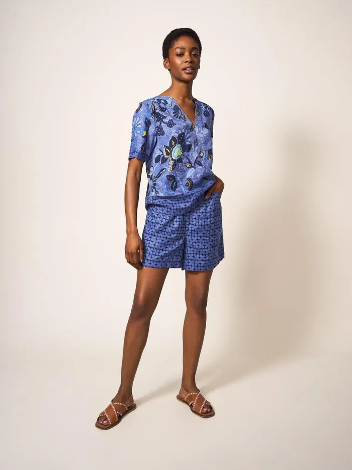 Women SHORTS White Stuff Rowena Linen Short Blue Multi Women SHORTS White Stuff Rowena Linen Short Blue Multi