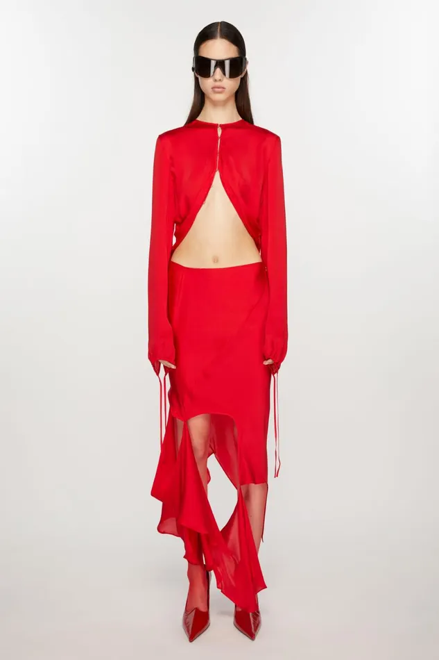 Women Silk Cutout Skirt Bright Red Acne Studios Skirts
