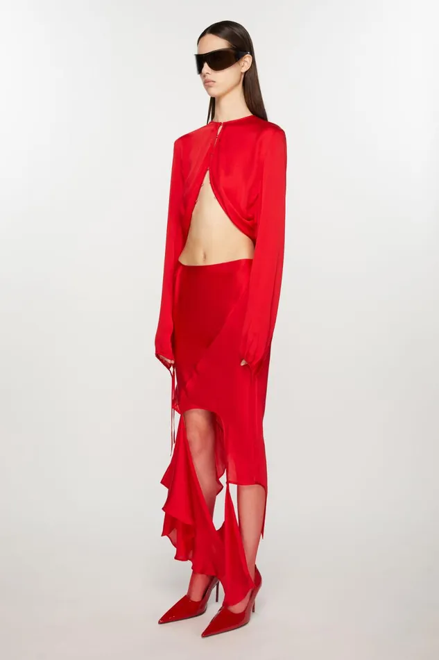 Women Silk Cutout Skirt Bright Red Acne Studios Skirts