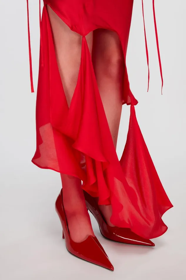 Women Silk Cutout Skirt Bright Red Acne Studios Skirts