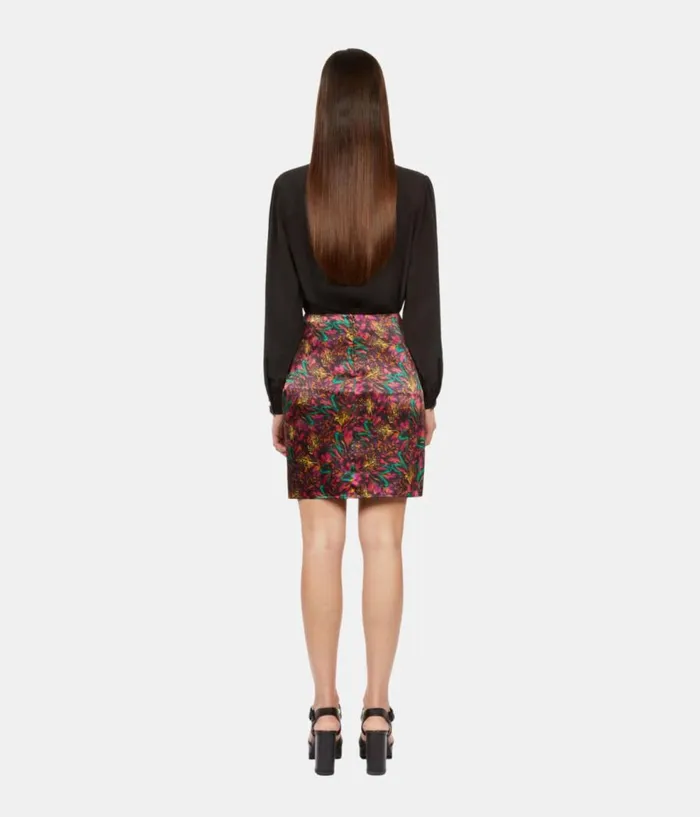 Women Skirts and Shorts THE KOOPLES Multicolor Featherprint Short Silk Skirt With Draping