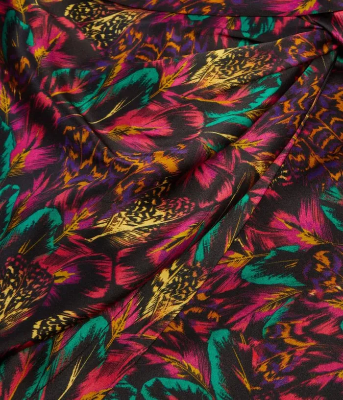 Women Skirts and Shorts THE KOOPLES Multicolor Featherprint Short Silk Skirt With Draping