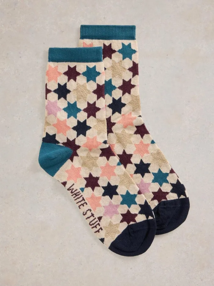 Women SOCKS White Stuff Star Ankle Knitted Sock Natural Multi Women SOCKS White Stuff Star Ankle Knitted Sock Natural Multi