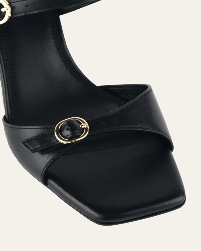 Women Spencer mid heel sandals black leather MID SANDALS jomercer Women Spencer mid heel sandals black leather MID SANDALS jomercer