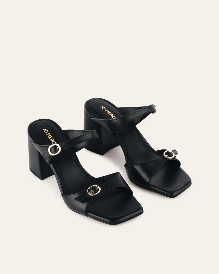 Women Spencer mid heel sandals black leather MID SANDALS jomercer Women Spencer mid heel sandals black leather MID SANDALS jomercer