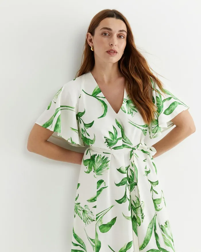 Women Sportscraft Dresses Botanical Silk Blend Midi Dress Green Multi