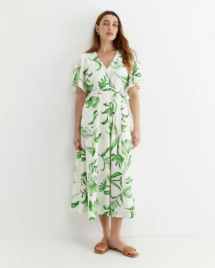 Women Sportscraft Dresses Botanical Silk Blend Midi Dress Green Multi