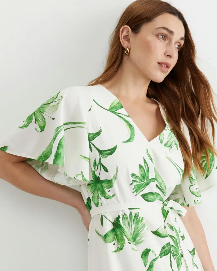 Women Sportscraft Dresses Botanical Silk Blend Midi Dress Green Multi