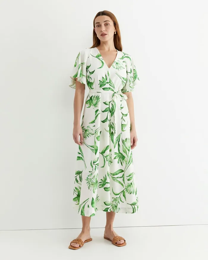 Women Sportscraft Dresses Botanical Silk Blend Midi Dress Green Multi