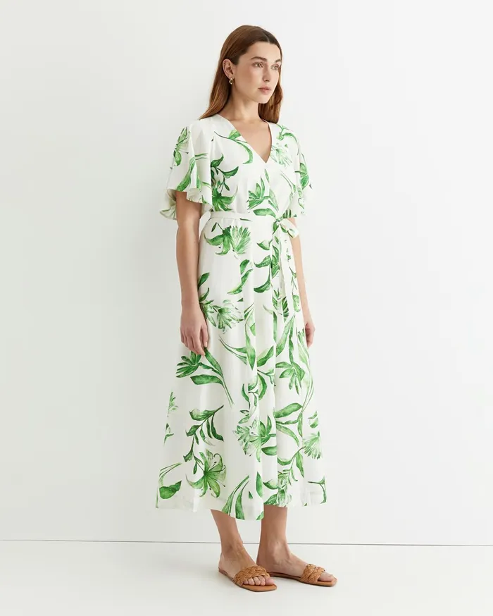 Women Sportscraft Dresses Botanical Silk Blend Midi Dress Green Multi