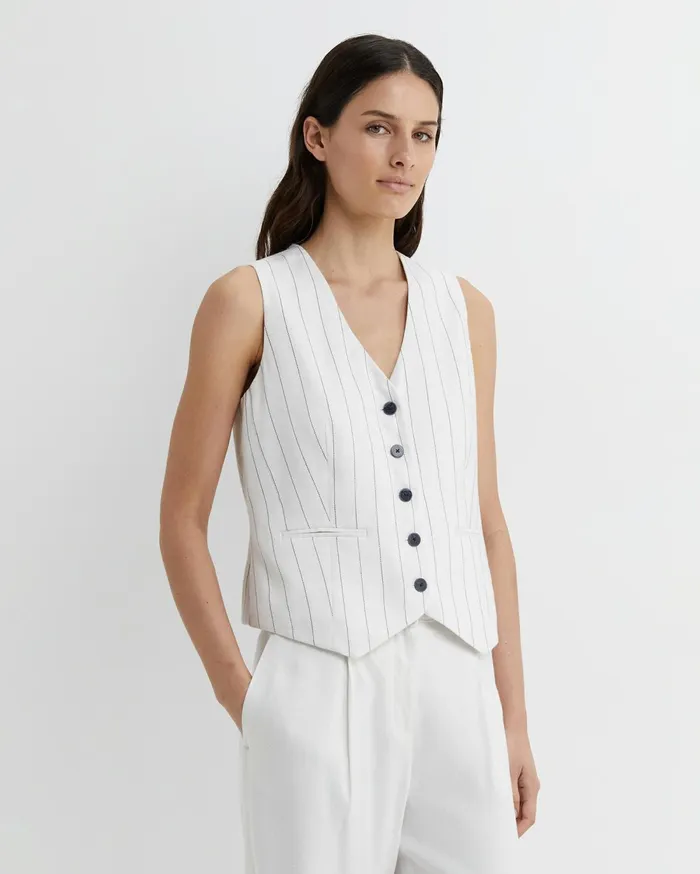 Women Sportscraft Jackets and Vests Brianne Stripe Vest Whitenavy