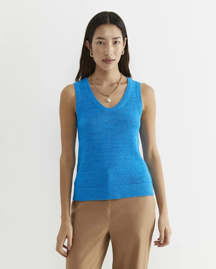 Women Sportscraft Knits and Cardigans Josie Tape Yarn Singlet Cove Blue