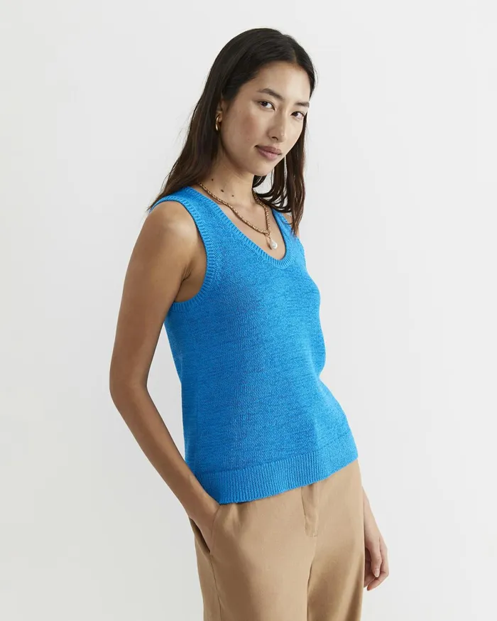 Women Sportscraft Knits and Cardigans Josie Tape Yarn Singlet Cove Blue