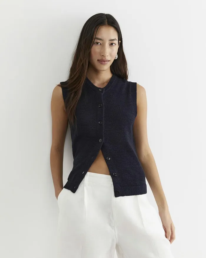 Women Sportscraft Knits and Cardigans Josie Tape Yarn Vest Navy