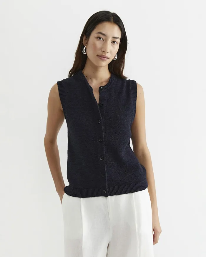 Women Sportscraft Knits and Cardigans Josie Tape Yarn Vest Navy