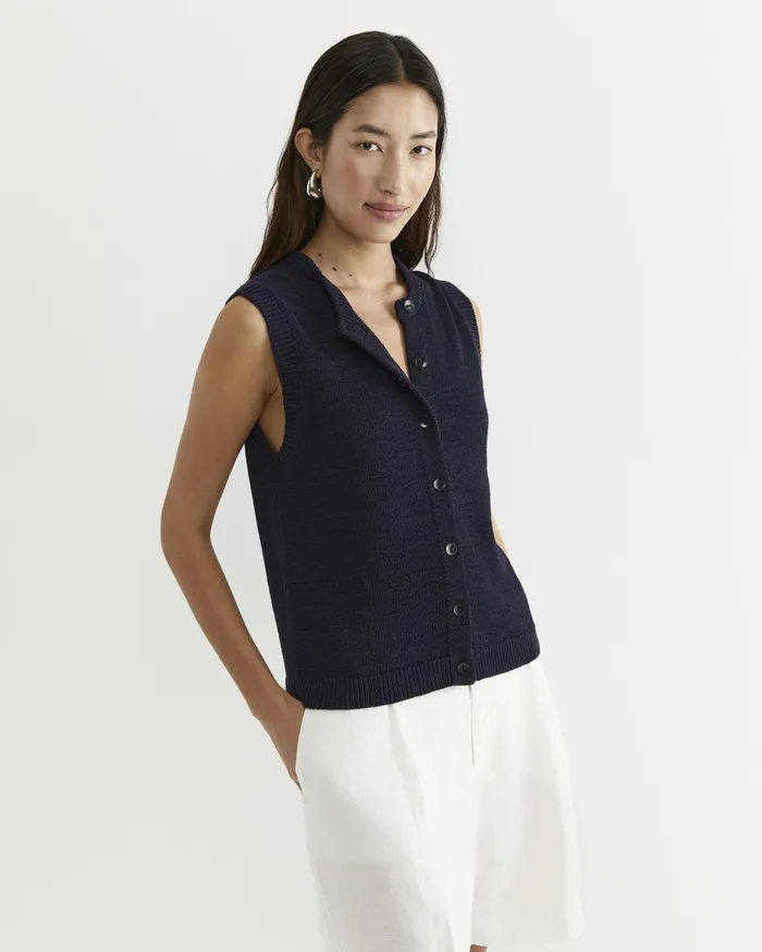 Women Sportscraft Knits and Cardigans Josie Tape Yarn Vest Navy