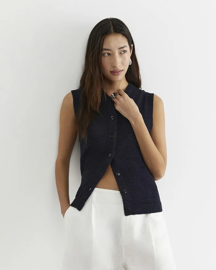Women Sportscraft Knits and Cardigans Josie Tape Yarn Vest Navy