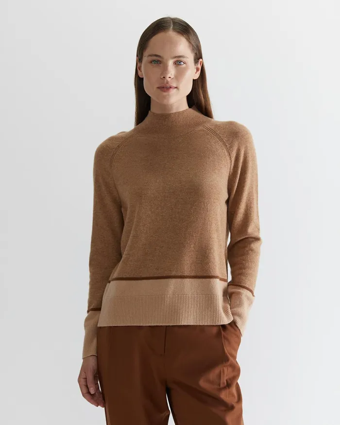Women Sportscraft Knits and Cardigans Sunshine Colour Block Wool Sweater Camel Marl