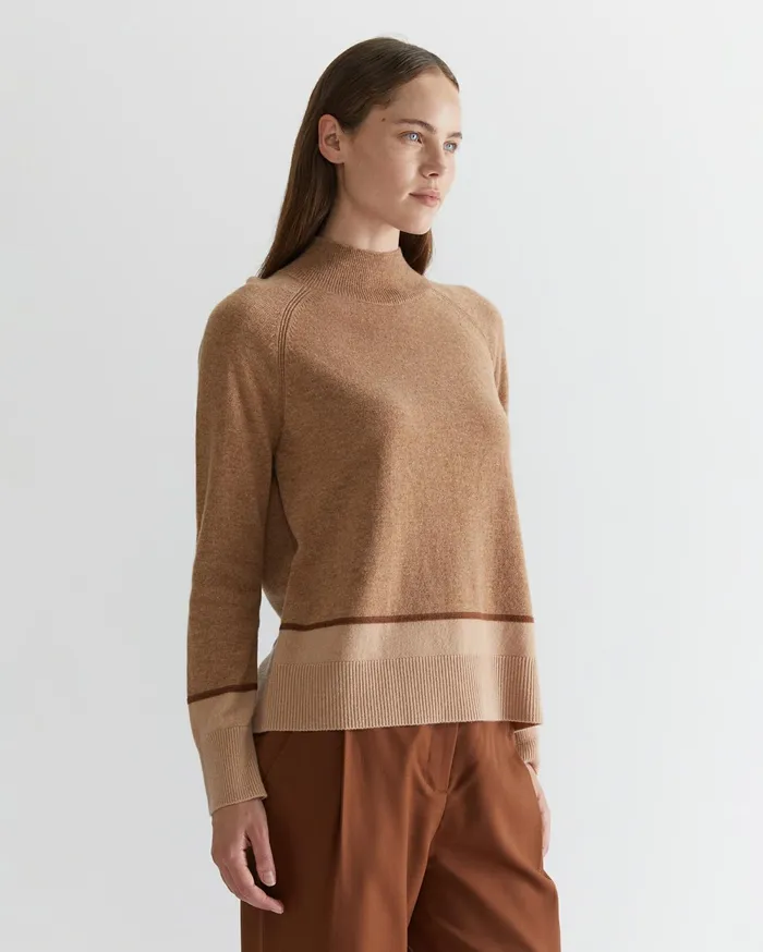 Women Sportscraft Knits and Cardigans Sunshine Colour Block Wool Sweater Camel Marl