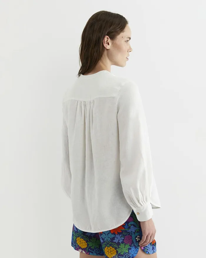 Women Sportscraft Shirts Josephine Embroidered Long Sleeve Linen Shirt White