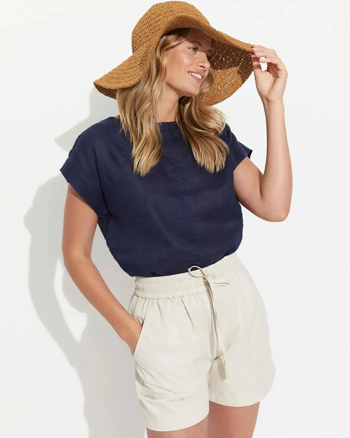 Women Sportscraft Tops and Tees Allegra Linen Top Navy