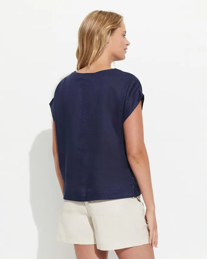 Women Sportscraft Tops and Tees Allegra Linen Top Navy