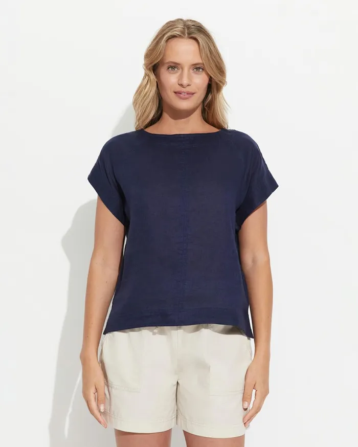 Women Sportscraft Tops and Tees Allegra Linen Top Navy