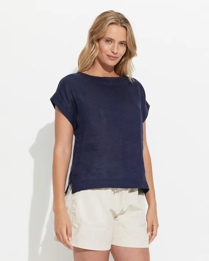 Women Sportscraft Tops and Tees Allegra Linen Top Navy